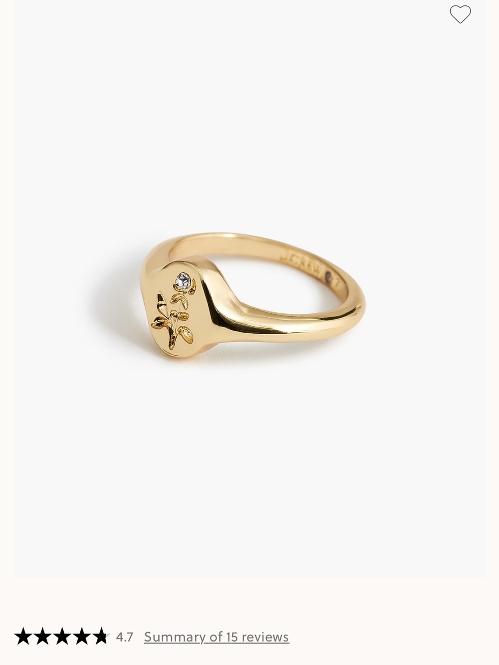 J. Crew Gold Floral Engraved Signet Ring with Crystal